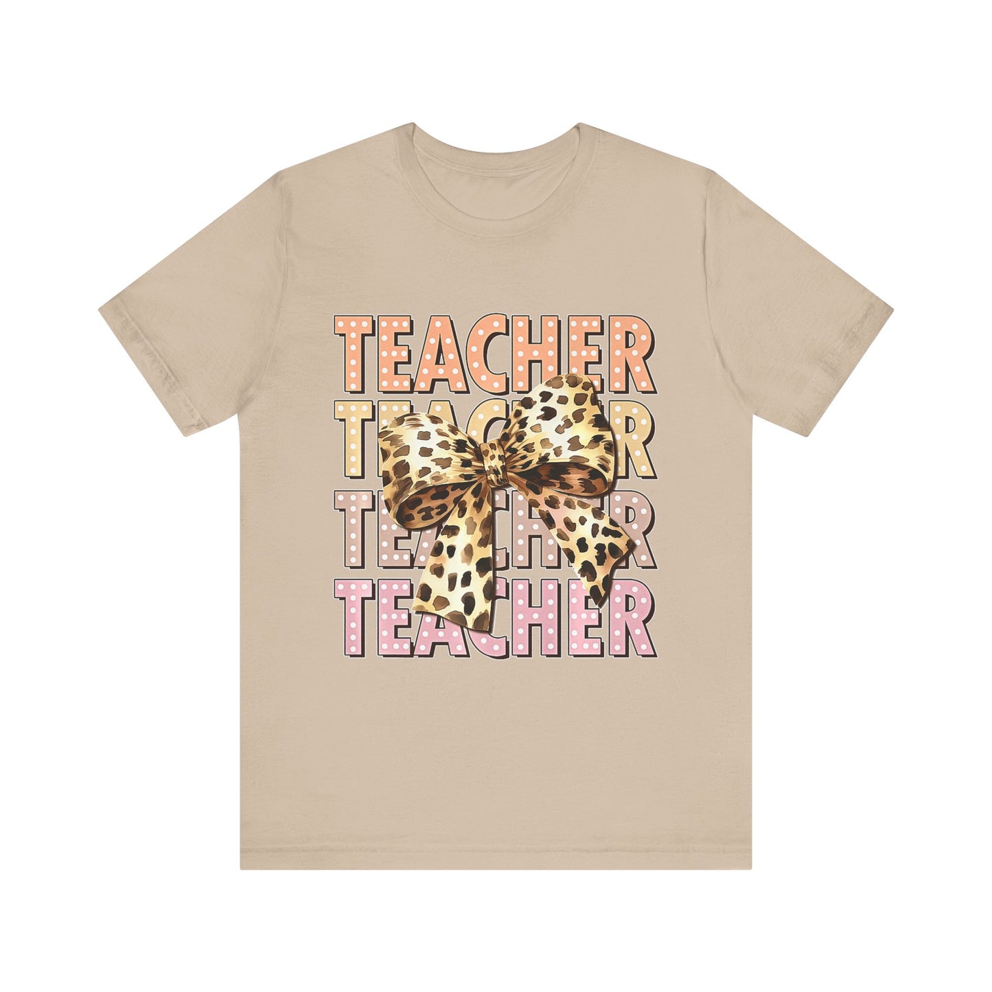 Leopard Bow Teacher Tee - Cute Unisex Short Sleeve Shirt for Educators