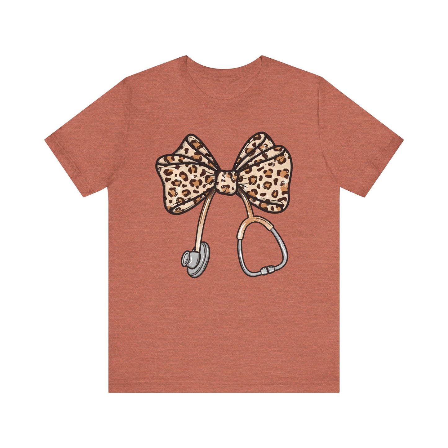 Leopard Bow RN Tee - Cute Animal Print Medical Tee for Nurses