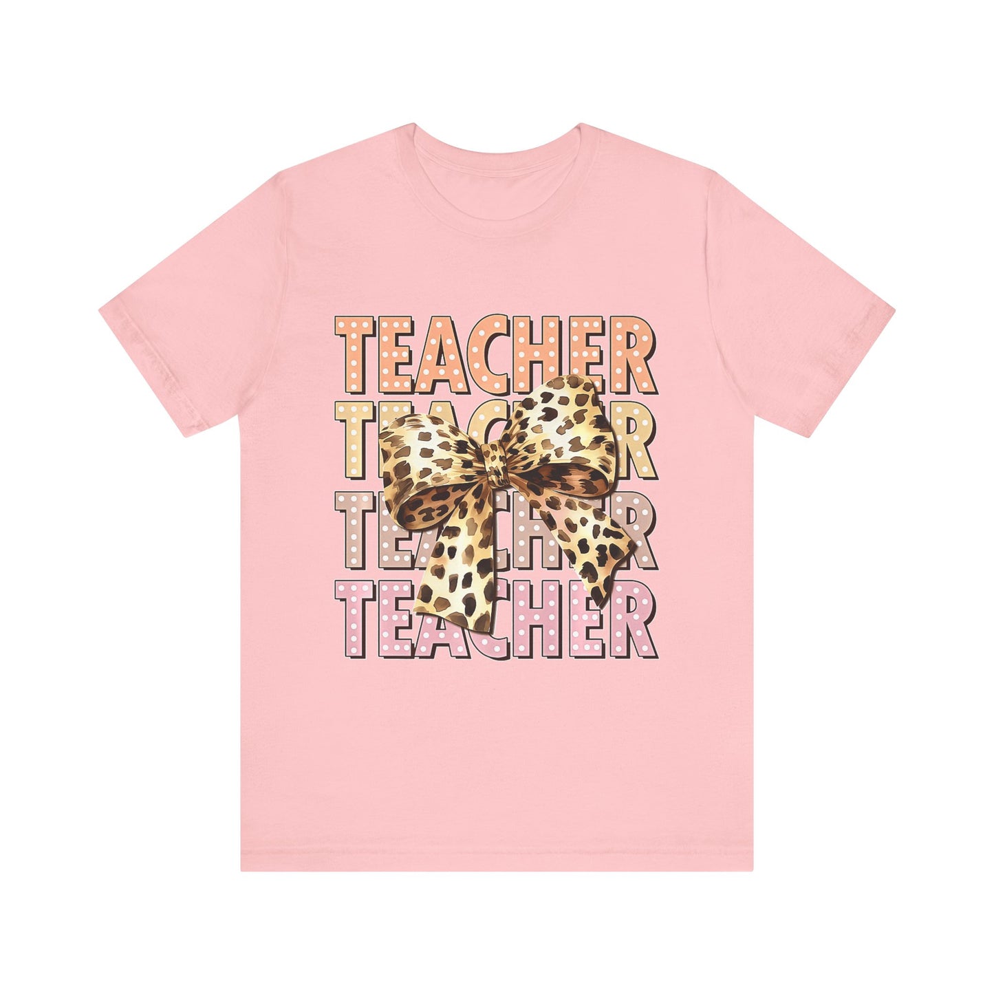 Leopard Bow Teacher Tee - Cute Unisex Short Sleeve Shirt for Educators