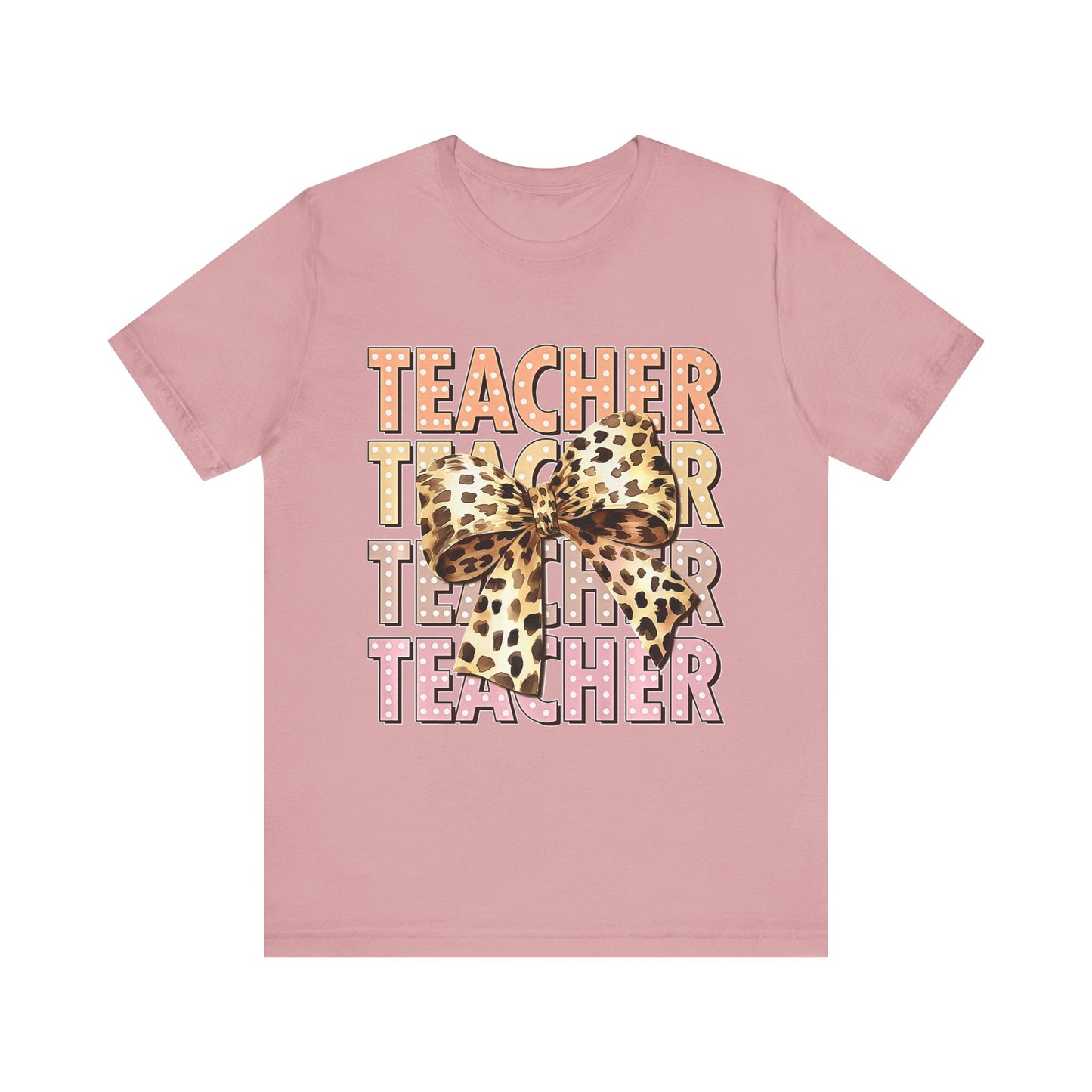 Leopard Bow Teacher Tee - Cute Unisex Short Sleeve Shirt for Educators