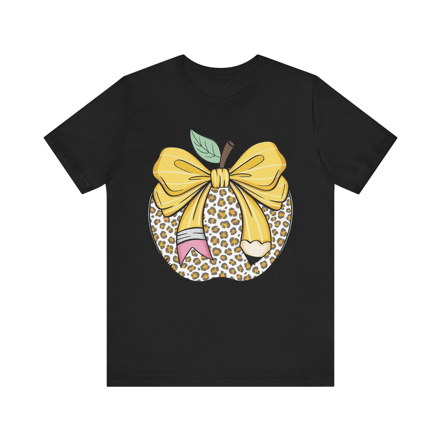 Leopard Apple Tee with Pencil & Bow – Teacher Life Vibes