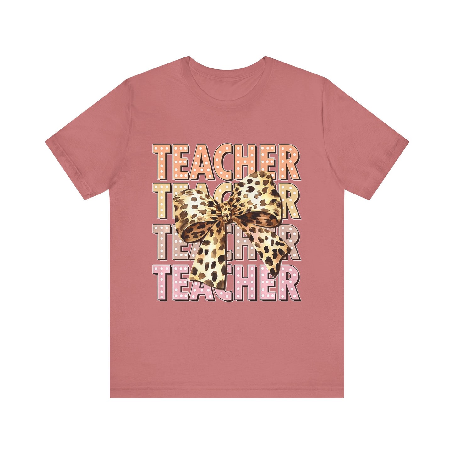 Leopard Bow Teacher Tee - Cute Unisex Short Sleeve Shirt for Educators