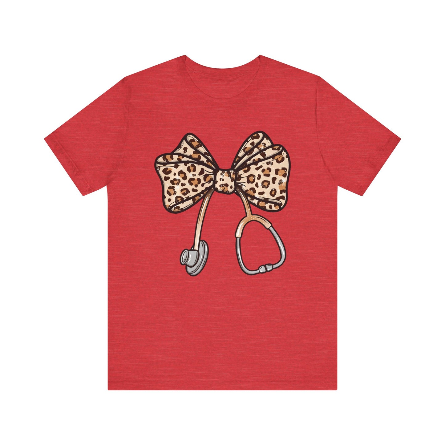 Leopard Bow RN Tee - Cute Animal Print Medical Tee for Nurses