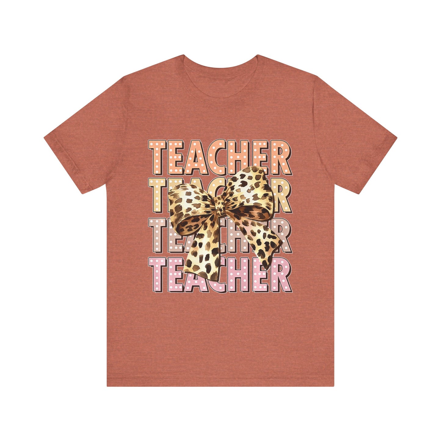Leopard Bow Teacher Tee - Cute Unisex Short Sleeve Shirt for Educators