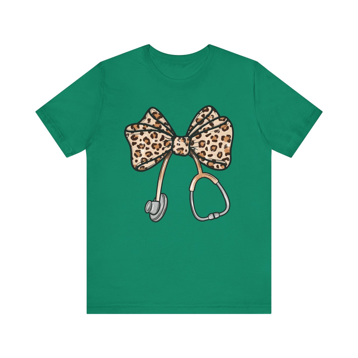 Leopard Bow RN Tee - Cute Animal Print Medical Tee for Nurses