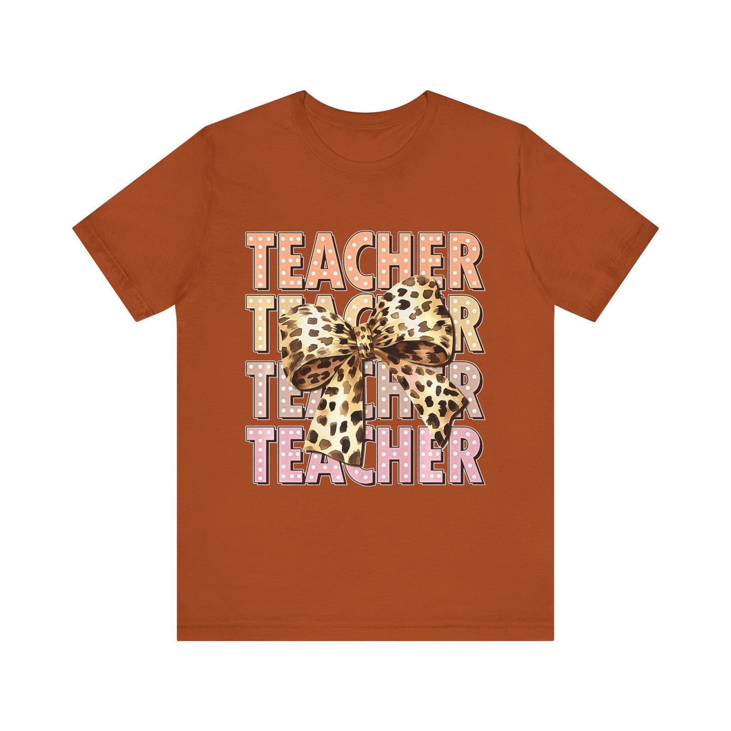 Leopard Bow Teacher Tee - Cute Unisex Short Sleeve Shirt for Educators