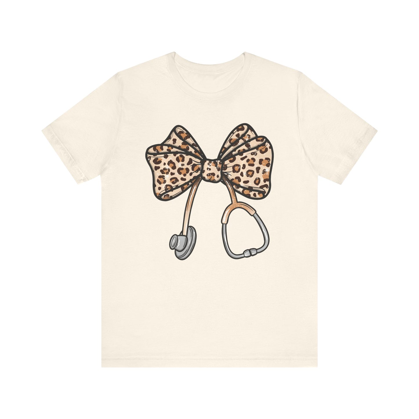 Leopard Bow RN Tee - Cute Animal Print Medical Tee for Nurses