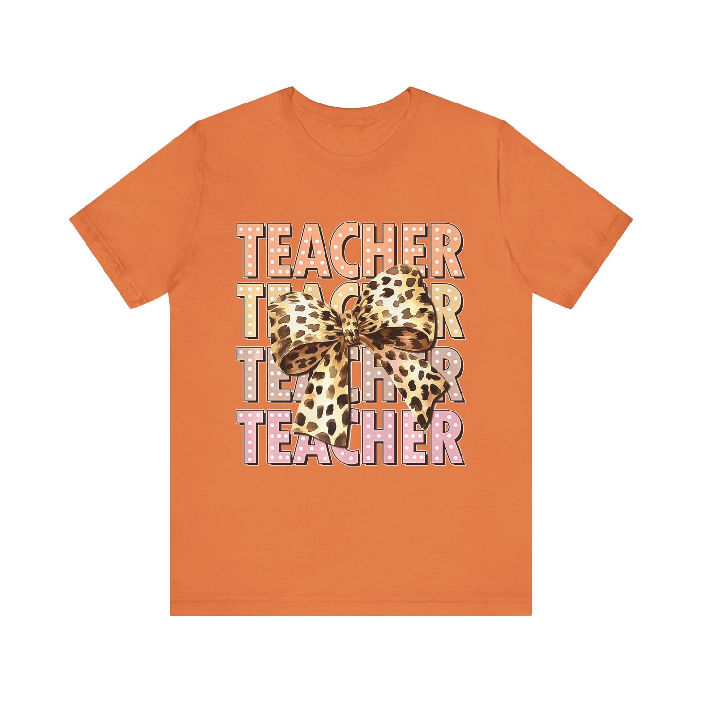 Leopard Bow Teacher Tee - Cute Unisex Short Sleeve Shirt for Educators