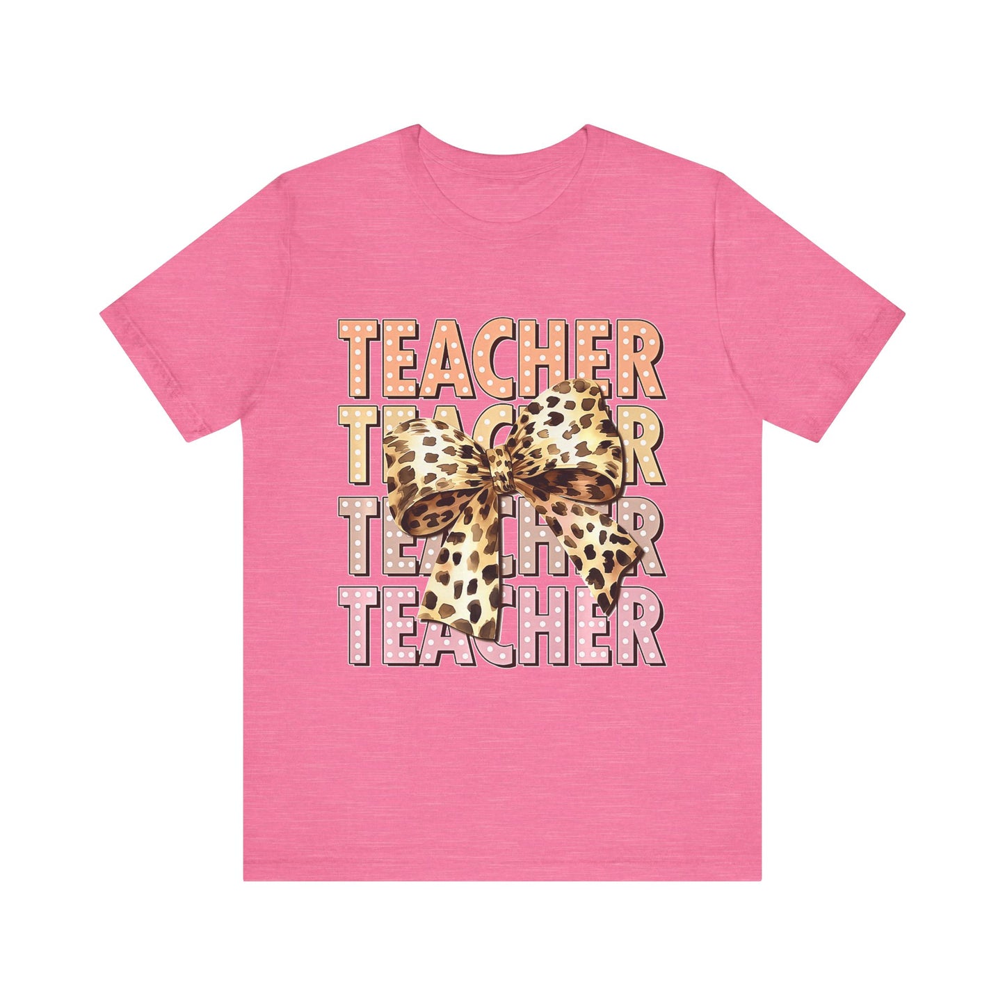 Leopard Bow Teacher Tee - Cute Unisex Short Sleeve Shirt for Educators