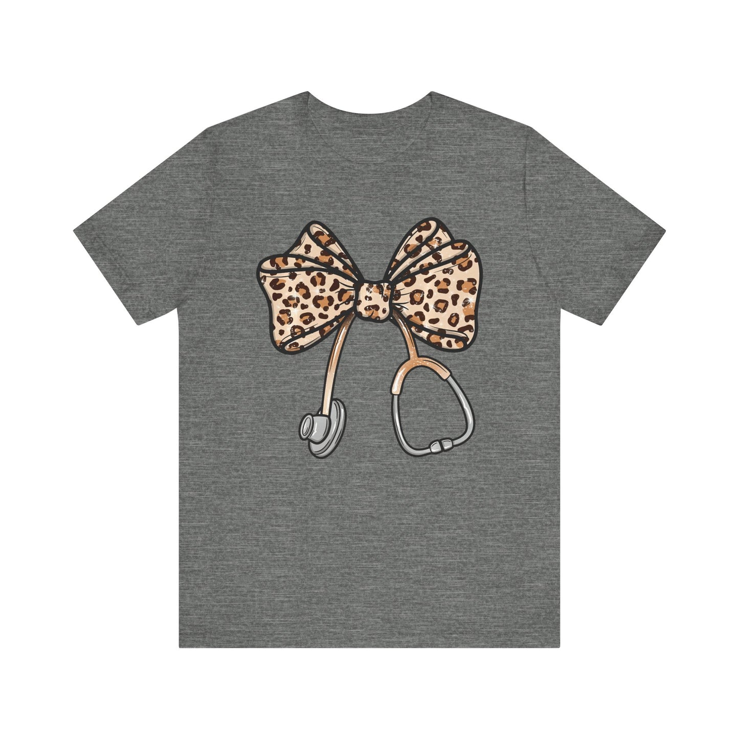 Leopard Bow RN Tee - Cute Animal Print Medical Tee for Nurses