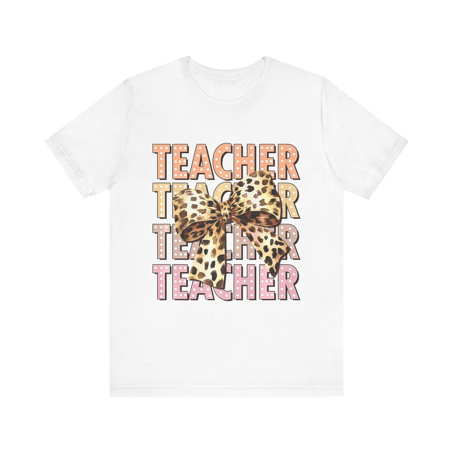 Leopard Bow Teacher Tee - Cute Unisex Short Sleeve Shirt for Educators