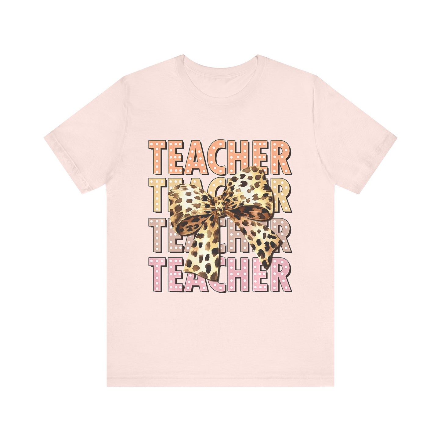 Leopard Bow Teacher Tee - Cute Unisex Short Sleeve Shirt for Educators