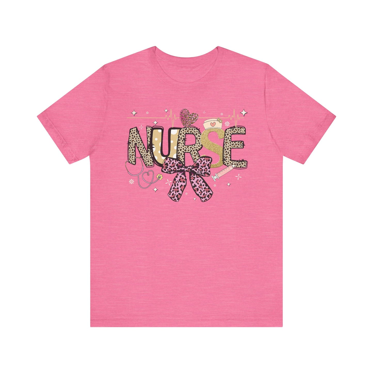 Cute Nurse T-Shirt with Leopard Print and Bow - Perfect Gift for Healthcare Workers