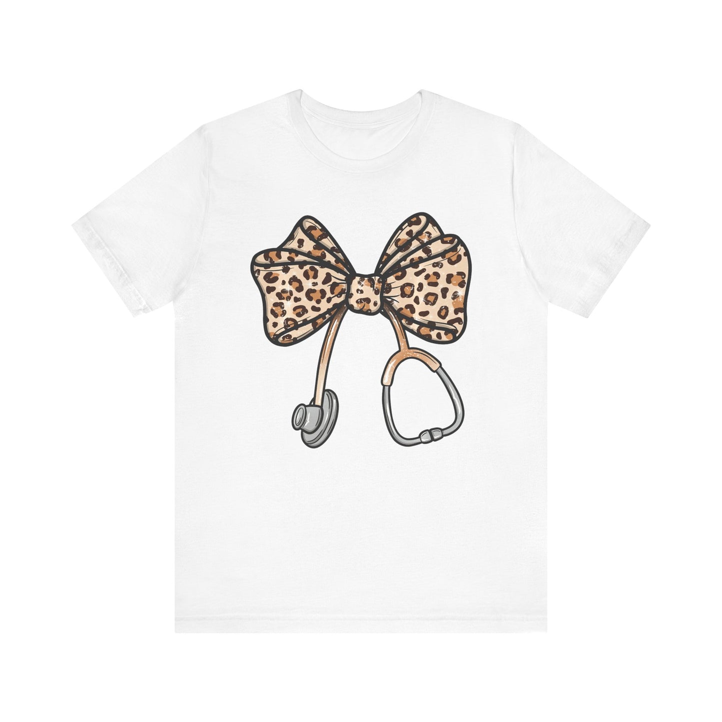 Leopard Bow RN Tee - Cute Animal Print Medical Tee for Nurses