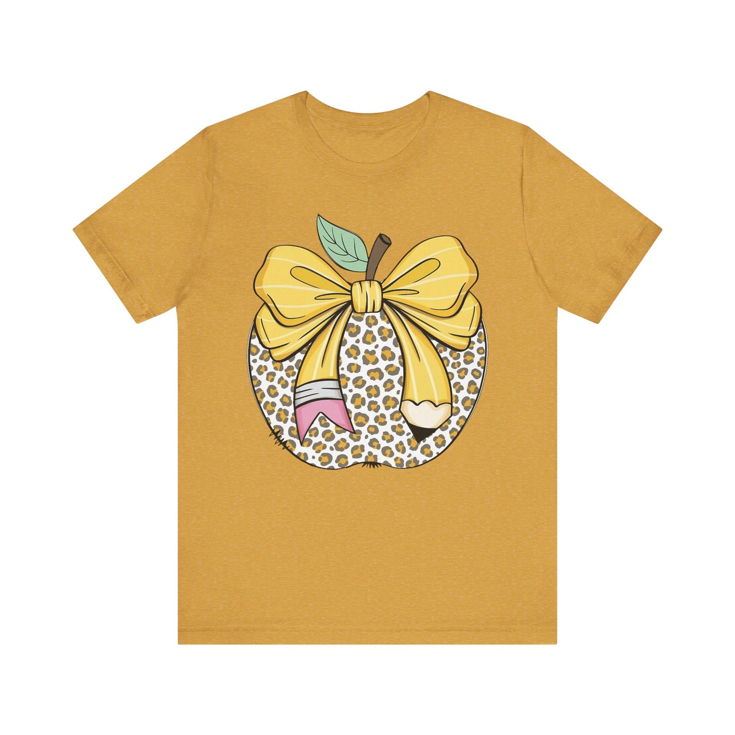 Leopard Apple Tee with Pencil & Bow – Teacher Life Vibes