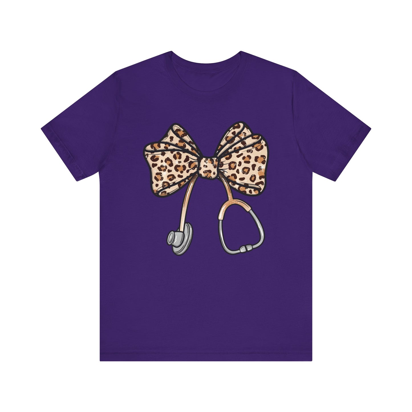 Leopard Bow RN Tee - Cute Animal Print Medical Tee for Nurses