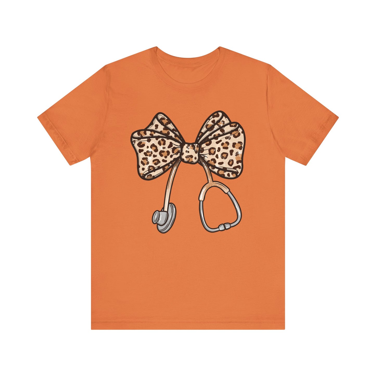 Leopard Bow RN Tee - Cute Animal Print Medical Tee for Nurses