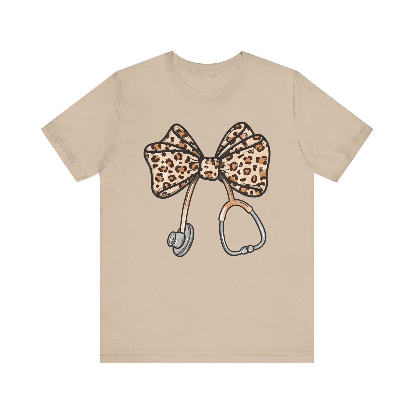 Leopard Bow RN Tee - Cute Animal Print Medical Tee for Nurses