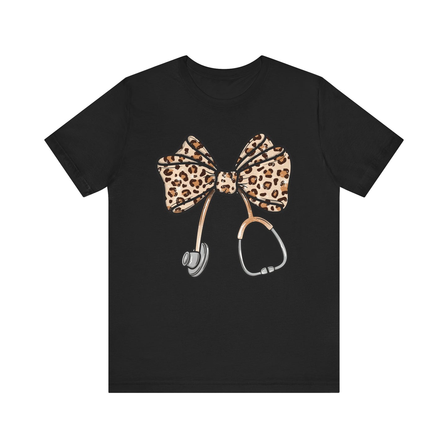 Leopard Bow RN Tee - Cute Animal Print Medical Tee for Nurses