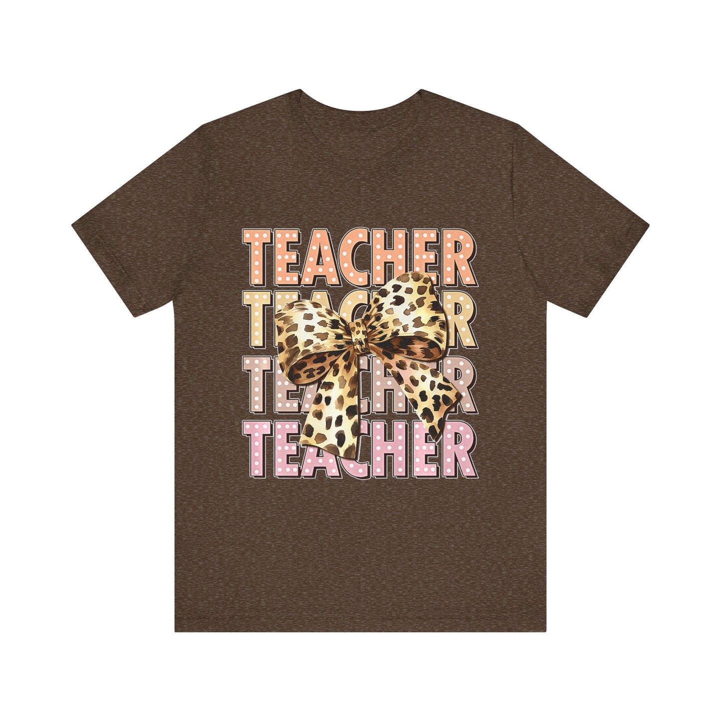 Leopard Bow Teacher Tee - Cute Unisex Short Sleeve Shirt for Educators