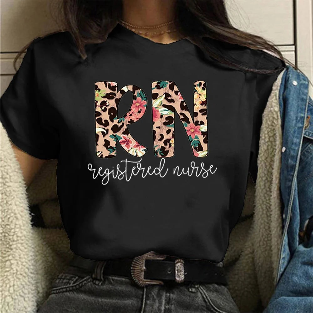 Floral Registered Nurse Graphic T-Shirt
