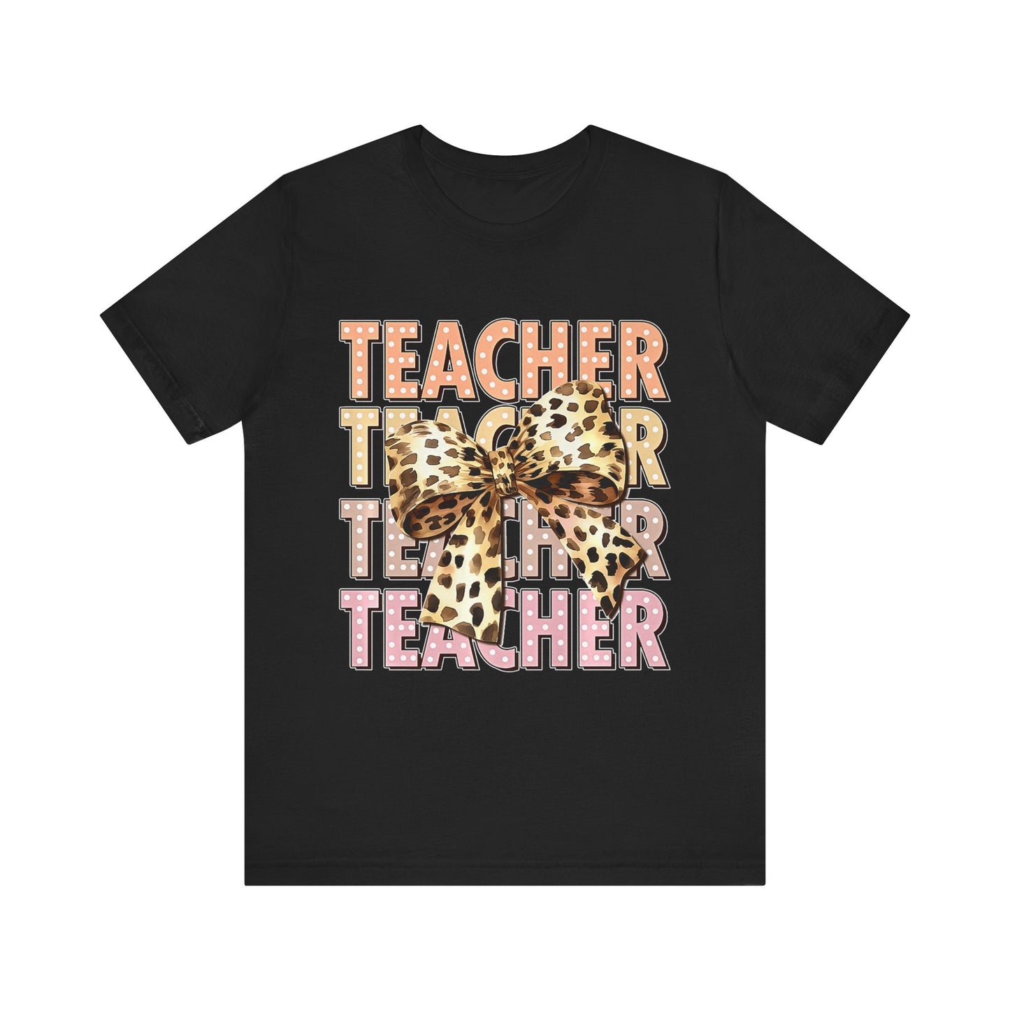 Leopard Bow Teacher Tee - Cute Unisex Short Sleeve Shirt for Educators