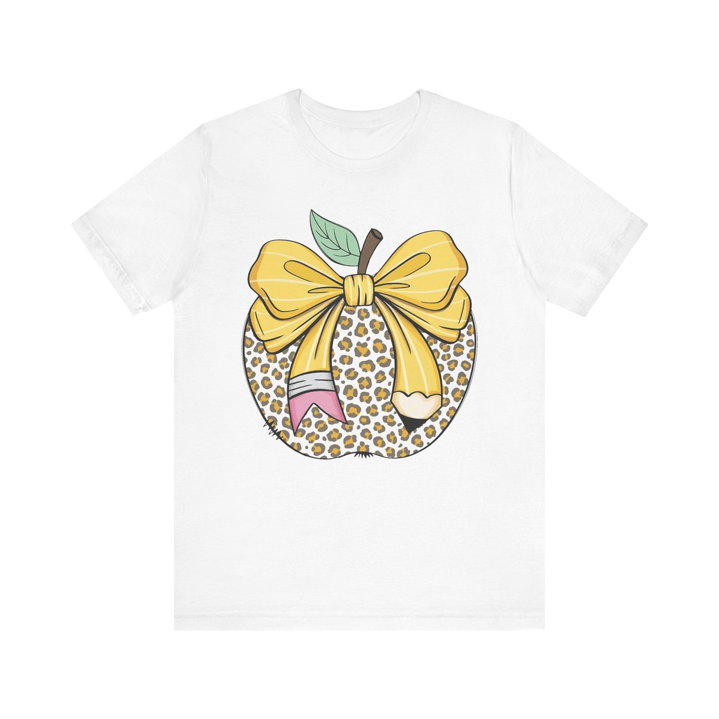 Leopard Apple Tee with Pencil & Bow – Teacher Life Vibes