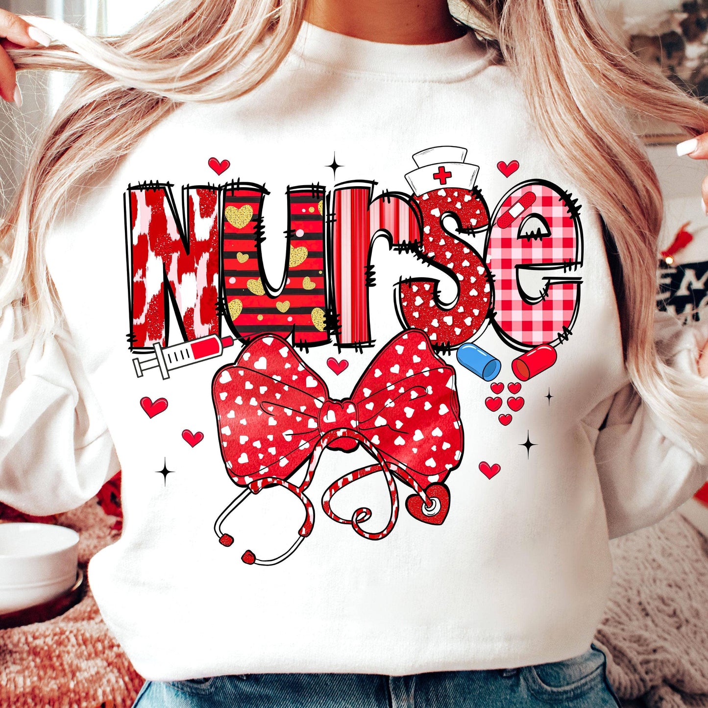 Nurse Valentine Coquette Bow Sweatshirt