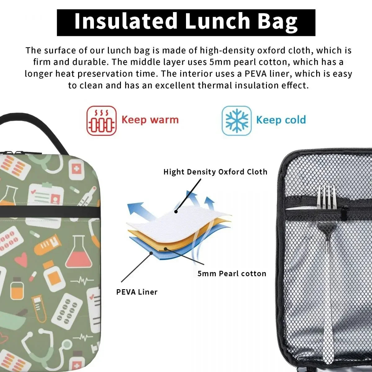 Nurse Healthcare Pattern Insulated Lunch Bag