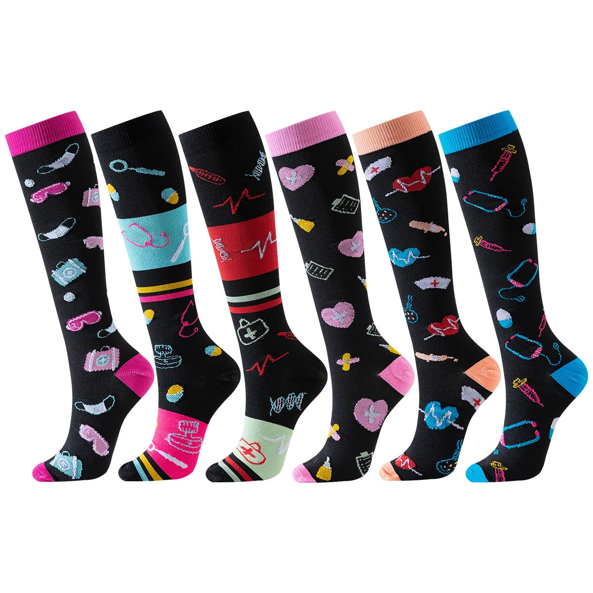 Ultimate Comfort and Performance: Knee-High Compression Socks (6 Pack Medical Variety Style)