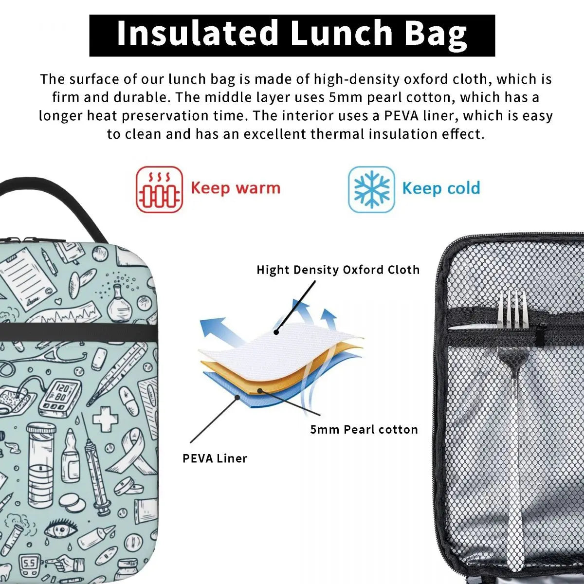 Medical Doodle Insulated Lunch Bag