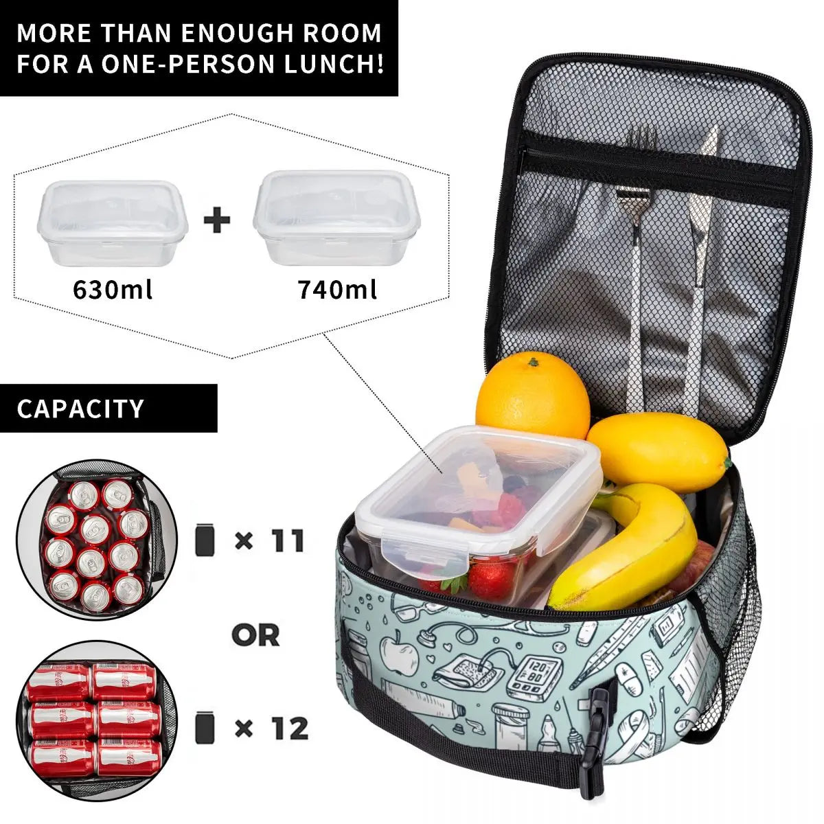 Medical Doodle Insulated Lunch Bag