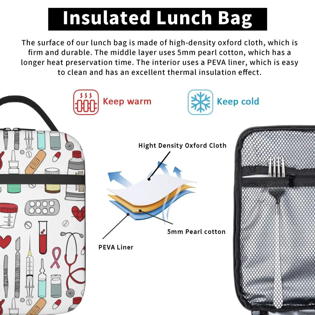 Healthcare and Medical Equipment Pattern Insulated Lunch Bag