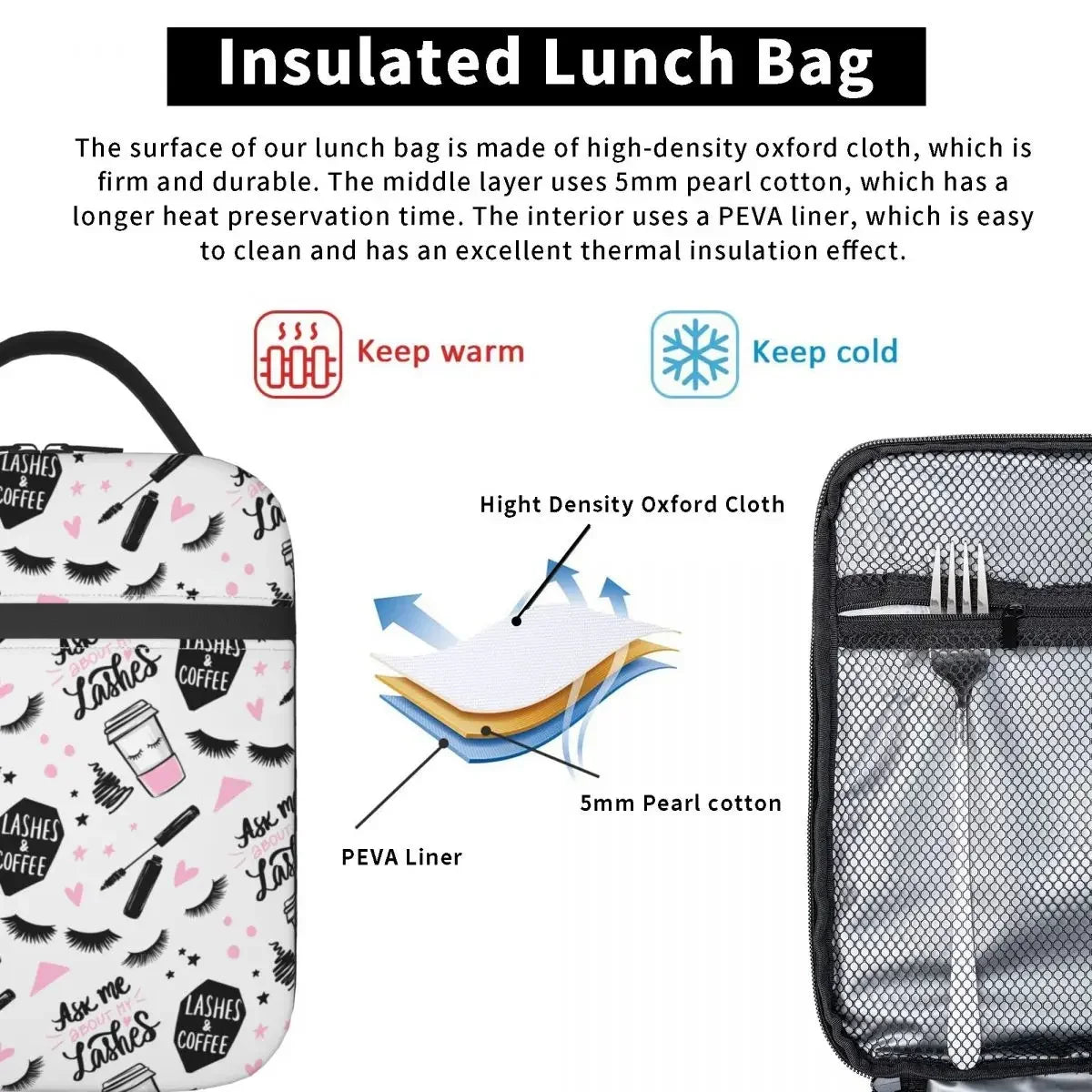 Lashes and Mascara Brush Insulated Lunch Bag