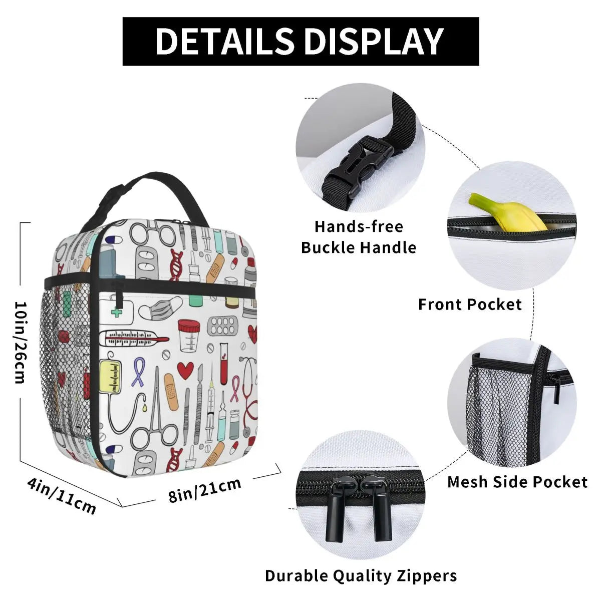 Healthcare and Medical Equipment Pattern Insulated Lunch Bag