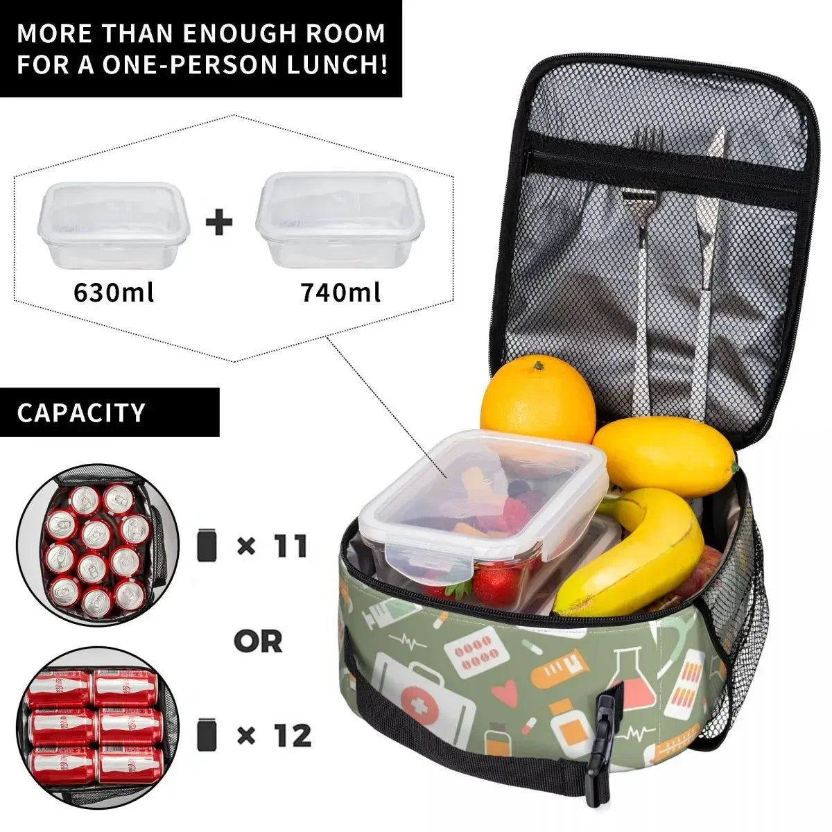 Nurse Healthcare Pattern Insulated Lunch Bag