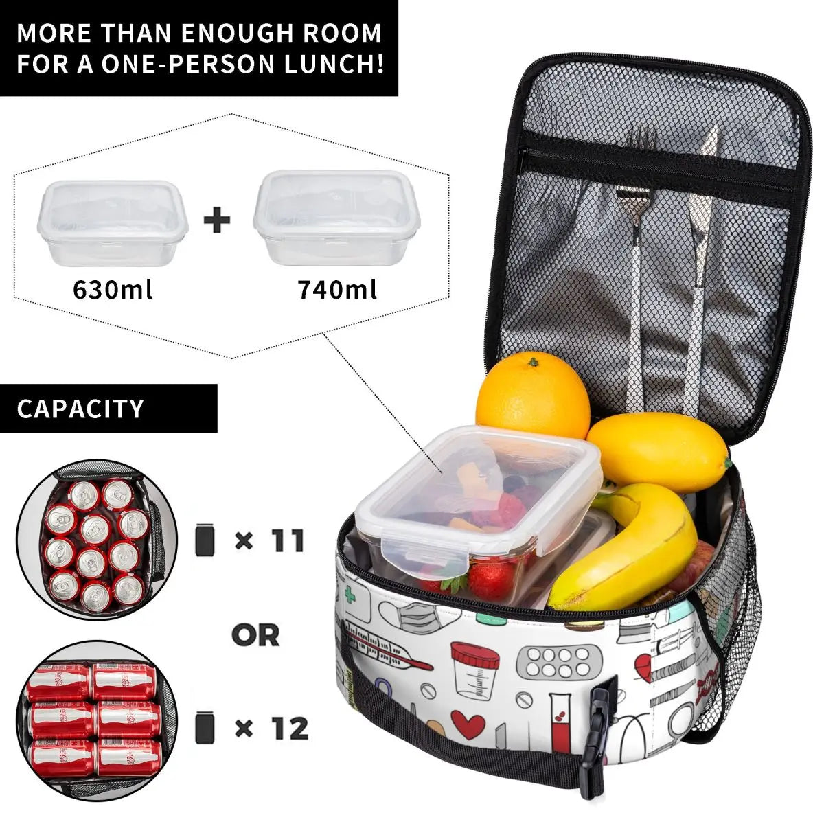 Healthcare and Medical Equipment Pattern Insulated Lunch Bag